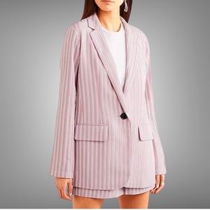 New, Tibi White and Black Stipes Pink Blazer Size L